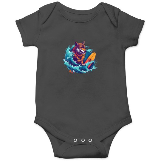 Discover Wolf Surfing 80S Commercial Graphic T Shirt 1 Onesies