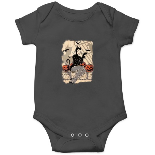 Discover woman and bats Halloween  illustration Onesies