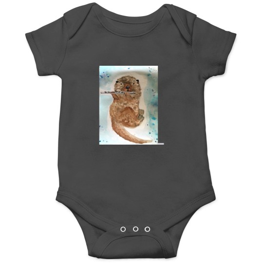 Discover Watercolor Otter Playing the Flute Onesies