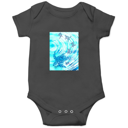 Discover Hawaiian - Polynesian Watercolor Ohana Honu(1) Onesies