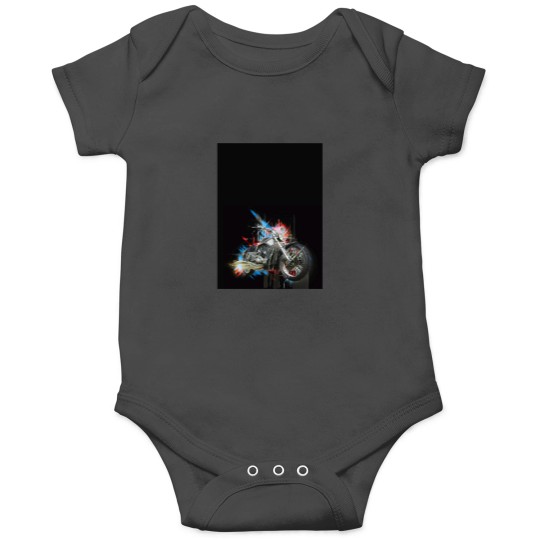 Discover Chrome motorcycle with colorful abstract element on black background Graphic Onesies