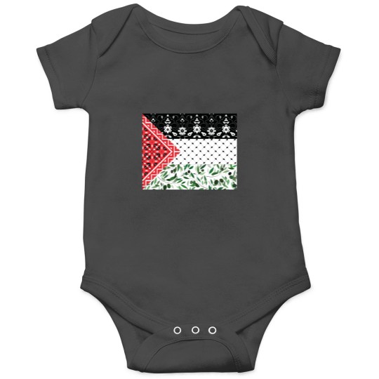 Discover Palestinian Flag with Patterns of Olives and Keffiyeh Sticker Onesies