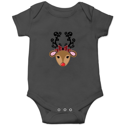 Discover Adorable Reindeer With Red Plaid Bow And Glitter Christmas Design Onesies