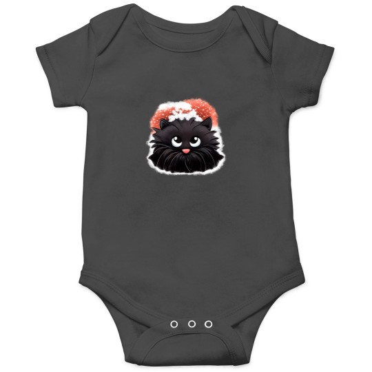 Discover A Lovely Christmas Cute Black Cat Closeup With Snow On Head Onesies