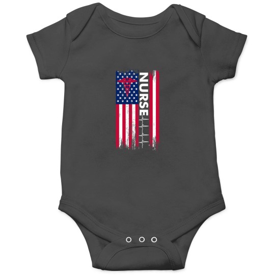 Discover Nurse Flag Heartbeat Line USA American Heroes Nurses Gifts Onesies