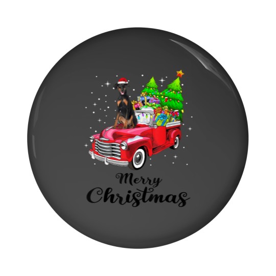 Discover Doberman Pinscher Ride Red Truck Christmas Pajama Pin Buttons