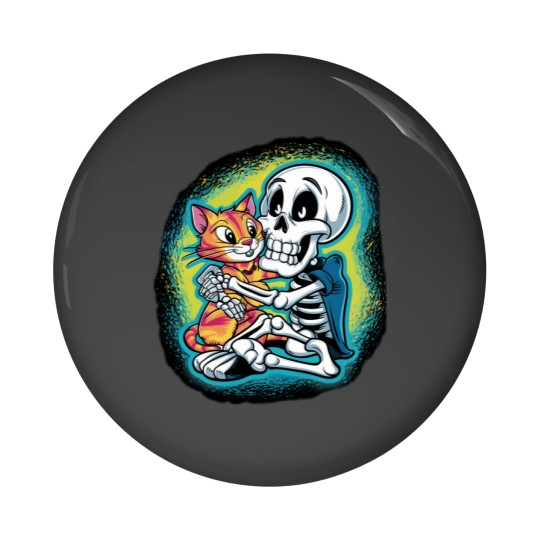 Discover HALLUAN-skeleton hugging cat hoddie design digital art Pin Buttons