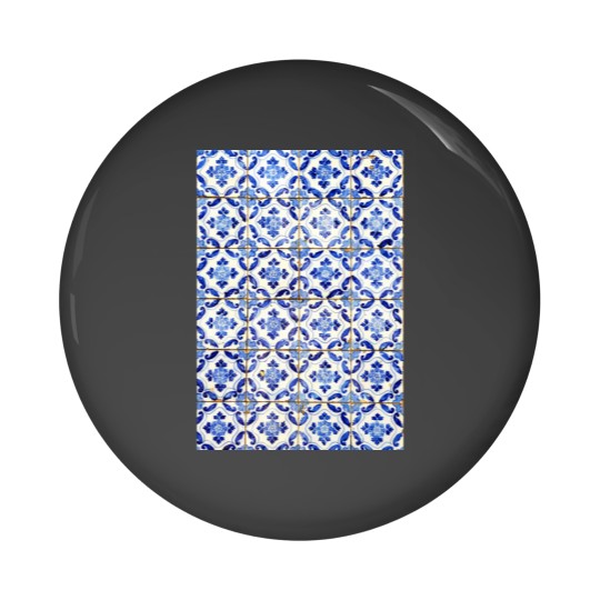 Discover Portuguese tiles. Blue flowers and leaves Long Pin Buttons