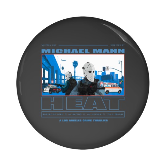 Discover Heat Movie Graphic Pin Button - 90s Action Film Memorabilia