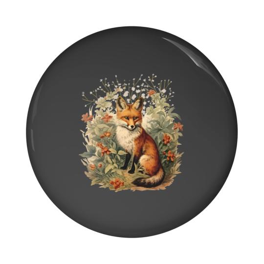Discover Fox Botanical Vintage Style Pin Button