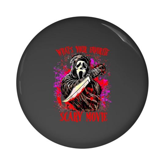 Discover Scream Ghostface What's Your Favorite Scary Movie Pin Buttons, Scream Ghost Face Pin Buttons