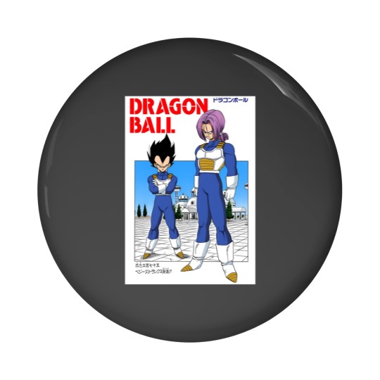 Discover DBZ Vegeta & Trunks Manga Cover Pin Buttons
