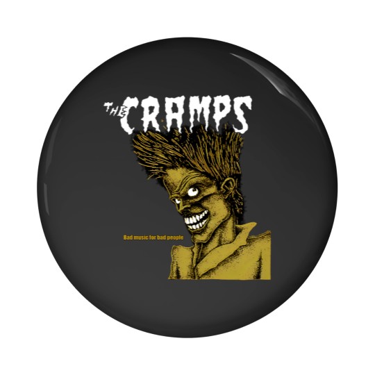 Discover The Cramps Unisex Pin Buttons: Bad Music For Bad People (Black)