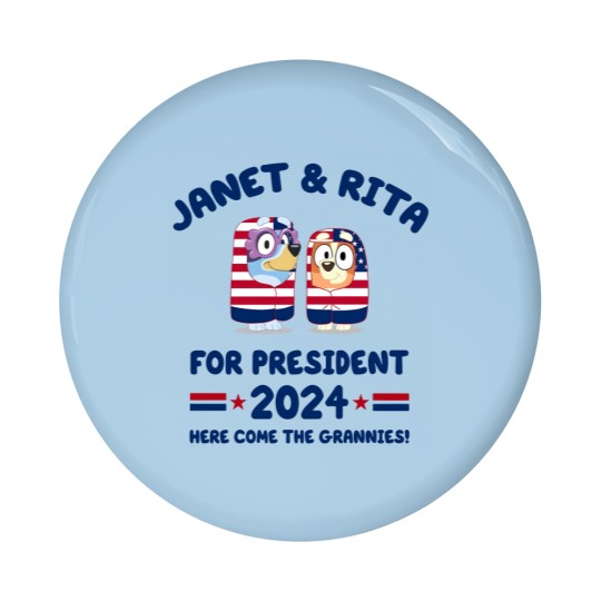 Discover Janet and Rita For President 2024 Election Pin Buttons, BlueyDad Lovers Pin Buttons