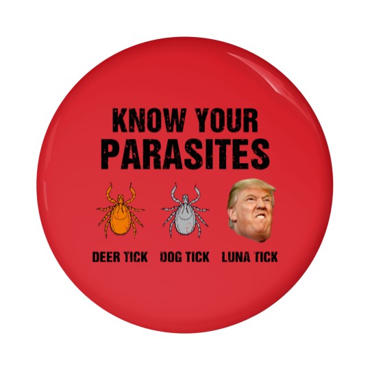 Discover Know Your Parasites Pin Button - Deer Tick, Dog Tick, Luna Tick