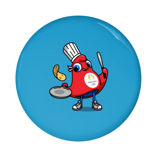 Discover Paris 2024 Phryges - Cartoon chef in red apron with food Pin Buttons