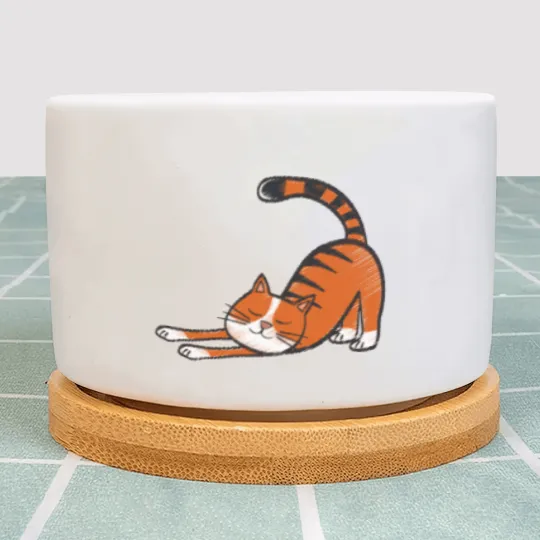 Discover Cute cat with black stripes and orange color Plant Pots