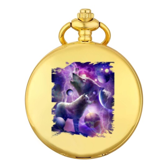 Discover Cosmic Wolf Howling At Moon In SpaceT Pocket Watches