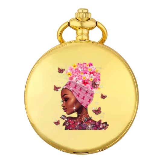 Discover In October We Wear Pink Black Woman Breast Cancer Awareness Pocket Watches
