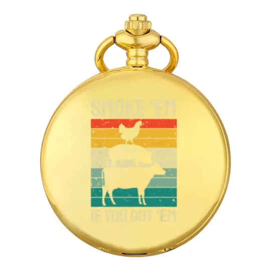Discover Smoke Em If you Got Em BBQ - Funny Retro Smoking Pocket Watches