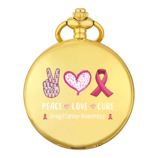 Discover Peace Love Cure Breast Cancer Awareness Pocket Watches