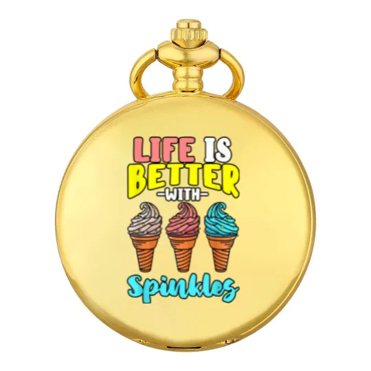 Discover Life is Better With Sprinkles Sweet Confectionery Ice Cream Pocket Watches