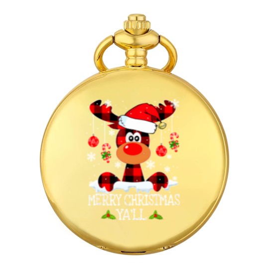 Discover Merry Christmas Ya'll Reindeer Santa Hat Buffalo Red Plaid Pocket Watches