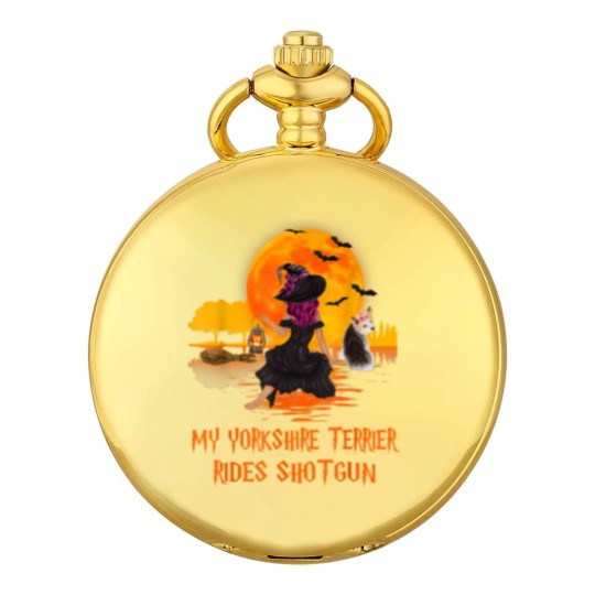 Discover My Yorkshire Terrier Rides Shotgun Dog and Witch Halloween Pocket Watches