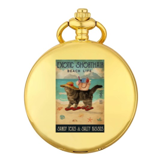 Discover Beach Life Sandy Toes Exotic Shorthair cat gift Pocket Watches