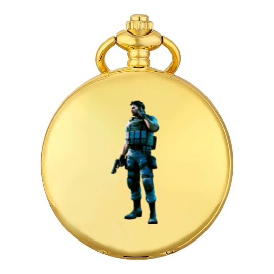 Discover Chris Redfield Residence Evil Biohazard 5 Gold Premium Unisex Pocket Watches