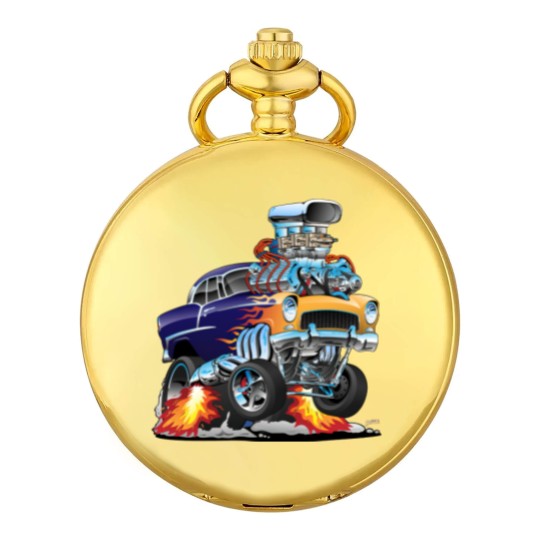 Discover Classic Fifties Hot Rod Muscle Car Cartoon - Car - Pocket Watches