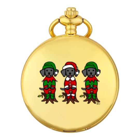 Discover Christmas Three Black Lab Puppies Pocket Watches