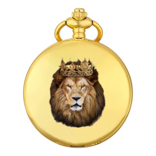 Discover Lion Head Golden Crown Art Canvas King Pocket Watches