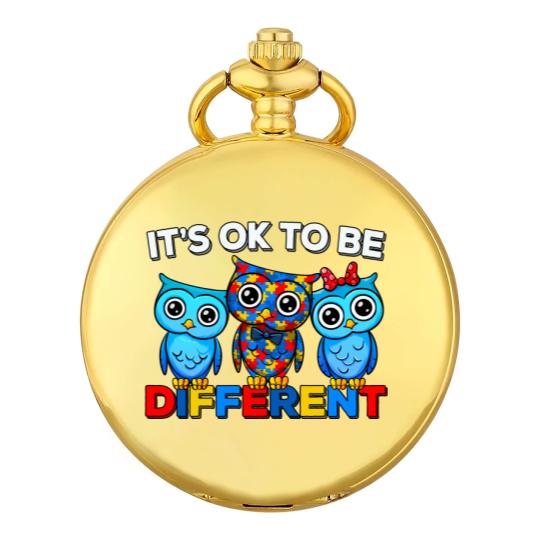 Discover Autism Awareness Cute Owl Animal It's Ok To Be Different Pocket Watches