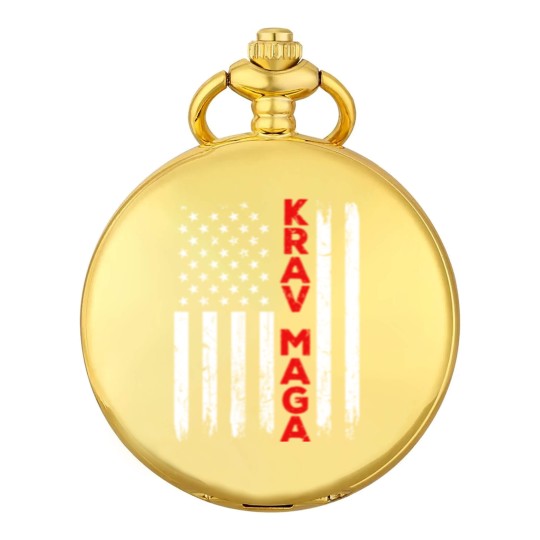 Discover Krav Maga Self Defense USA American Flag Fighter Pocket Watches