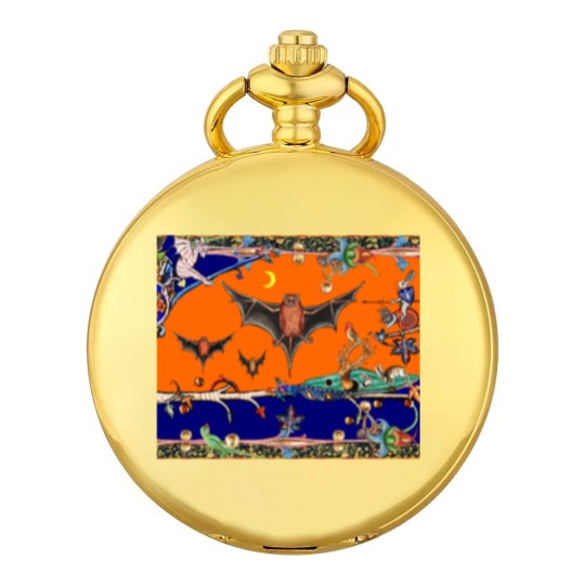 Discover WEIRD MEDIEVAL BESTIARY,FLYING BATS IN NIGHT BLUE Pocket Watches