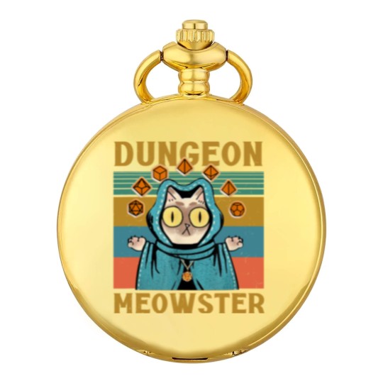 Discover Dungeon Meowster Funny Nerdy-Gamer Cat-D20 Dice RPG Dungeons and Dragons Pocket Watches