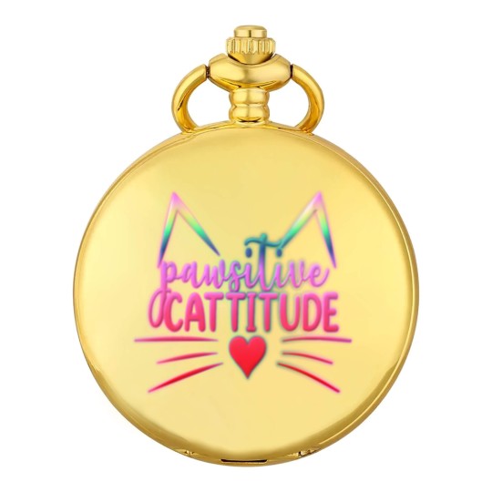 Discover Funny Cat Kitten Pun PAWSITIVE CATITUDE Pocket Watches