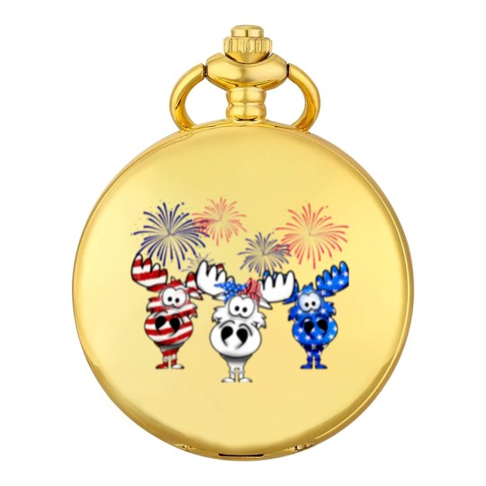 Discover red white blue moose usa flag 4th of july nerdy moose americ Pocket Watches