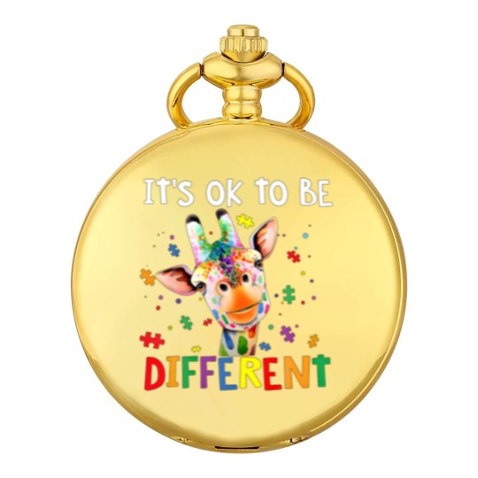 Discover Autism Awareness Cute Giraffe Animal It's Ok To Be Pocket Watches