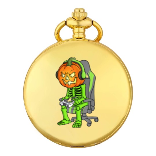 Discover Gaming Halloween Skeleton Jack O Lantern Gamer Boy Pocket Watches