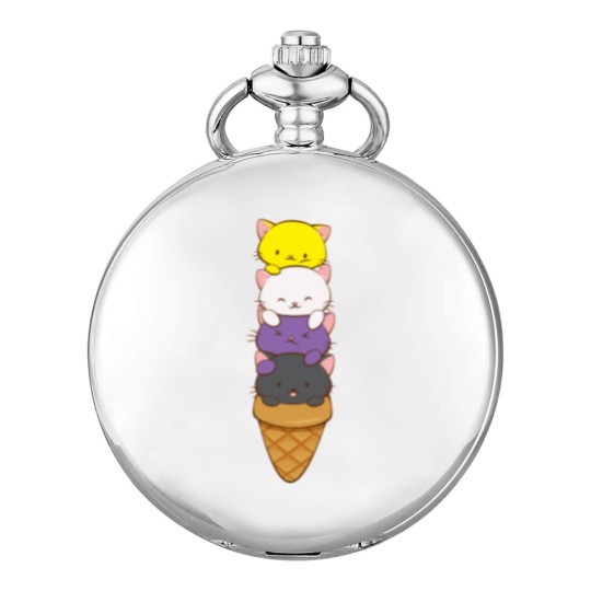 Discover Nonbinary Pride Flag Pocket Watches Non-binary Pride Flag Kawaii Cat Ice Cream Cone Nonbinary