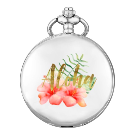 Discover Tropical Leaves Hibiscus Floral Watercolor Aloha Pocket Watches