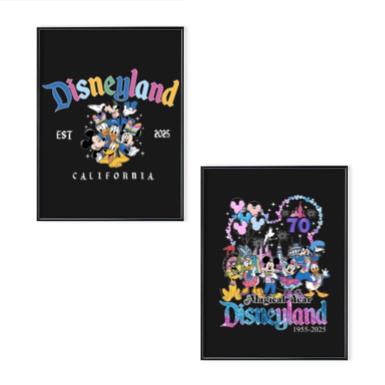 Discover Disneyyland 70th anniversary Poster Set, Mickeyy & friends Disneyyland castle 1955-2025 Poster Set