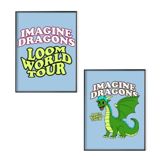 Discover Imagine Dragons Loom World Tour 2024 Cartoon Unisex Black Poster Set