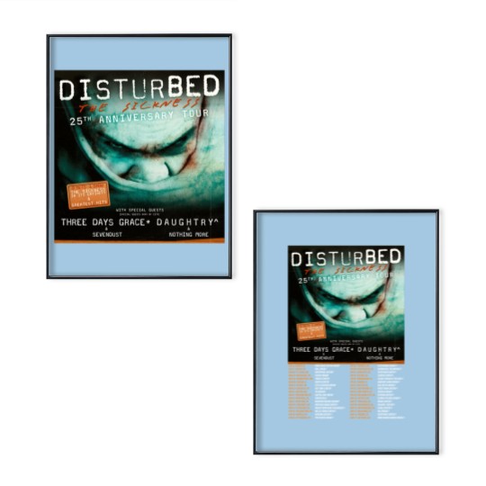 Discover DISTURBED THE SICKNESS 25TH ANNIV NORTH AMERICAN TOUR 2025 Poster Set
