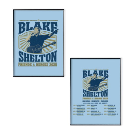 Discover Blake Shelton Friends and Heroes Tour 2025 Poster Set, Blake Shelton 2025 Concert Poster Set