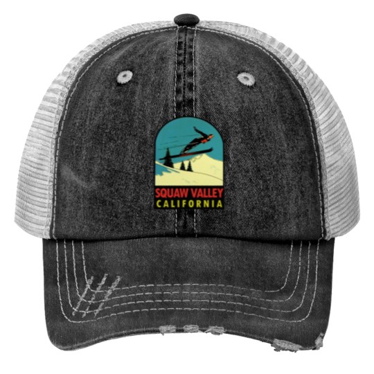 Discover Squaw Valley Skiing-California-Vintage Travel Decal Print Trucker Hats