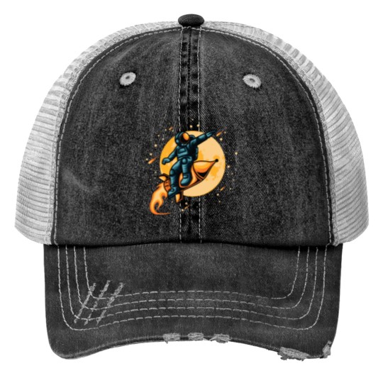 Discover Astronaut Monitor Space E 2 Print Trucker Hats
