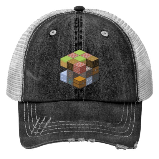 Discover Cube World Print Trucker Hats